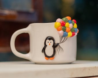 Cute Coffee Mug - Handmade Pottery, Cute Penguin, Unique Holiday Gift