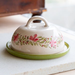 Butter Dish Flower Decorated Plate, Butter Dish With Lid