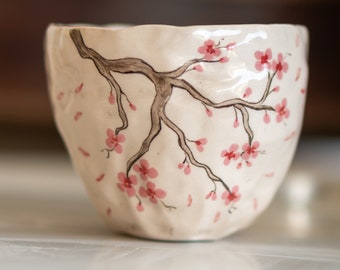 Sakura Flower Pottery Mug - Cherry Blossom Tree, Handmade Pottery Coffee Cup, Lovely Gift Idea