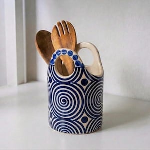 Ceramic Spoon Holder – Memphis Design Spoon Holder, Modern Kitchen Organizer, Handmade Ceramic Kitchen Decor