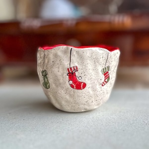 Christmas Socks Pottery Mug, Christmas Gift Coffee Mug, Handmade Gift