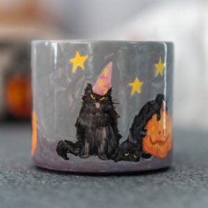 Funny Cats Halloween Mug, Pumpkin Coffee Mug, Pottery Ceramic Mug bild 3