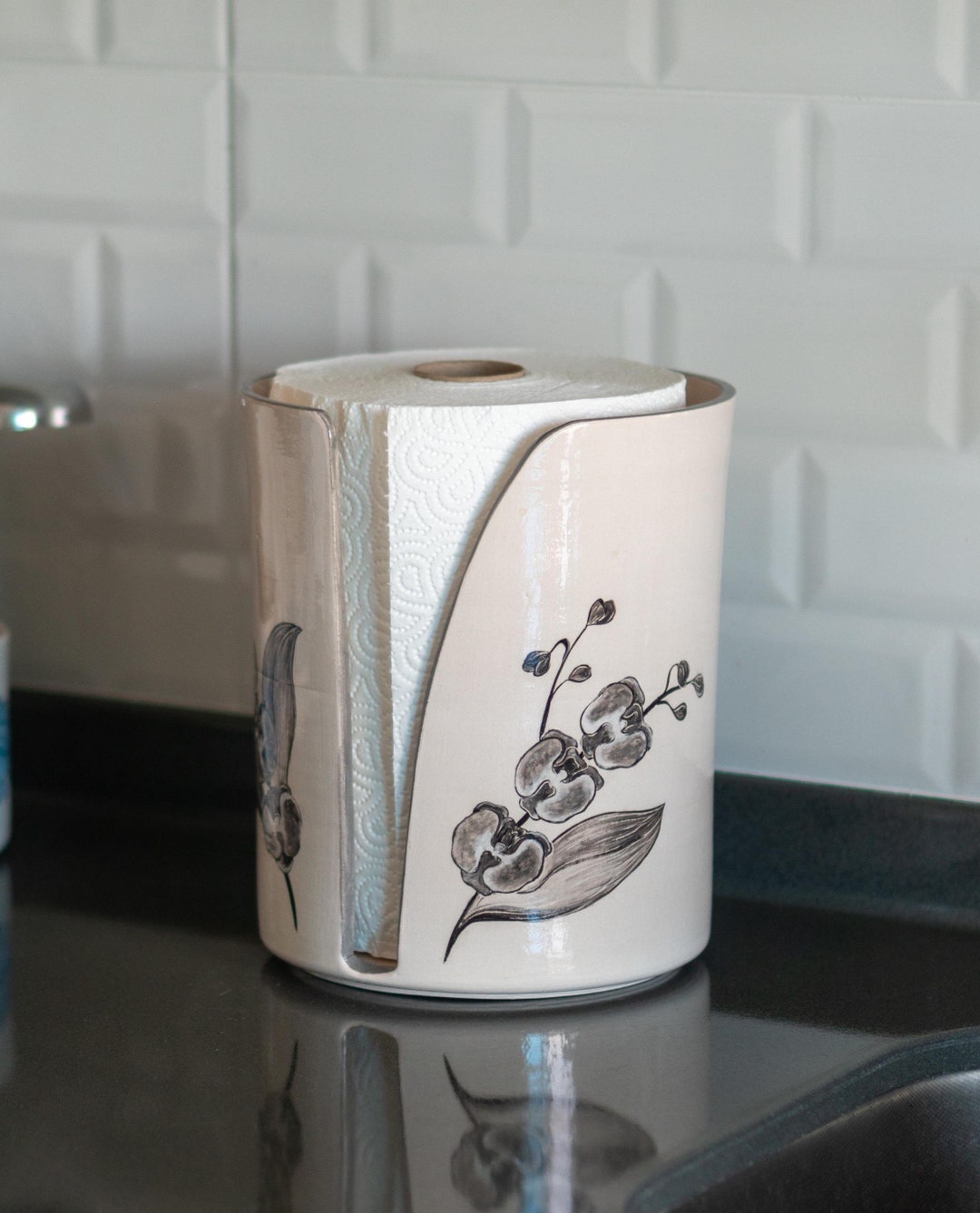 Ceramic Paper Towel Holder - Floral Kitchen Decor, Paper Roll Holder ...
