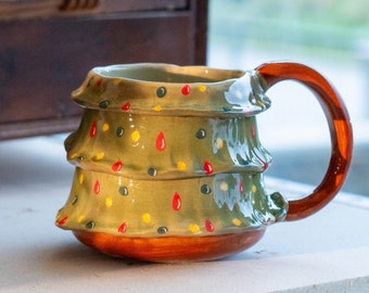 Pine Tree Mug - Christmas Spirit, Handmade Unique Mug, Lovely Christmas Gift