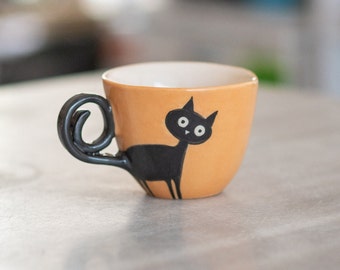 Schwarze Katze verzierte Katzen-Papa-Tasse, Katzen-Mama-Tasse, süße Katzenbecher