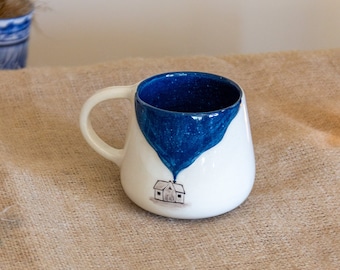 Pottery Mug Night and Stars, Handmade Ceramic Coffee Mug, Blue Sky Decorated