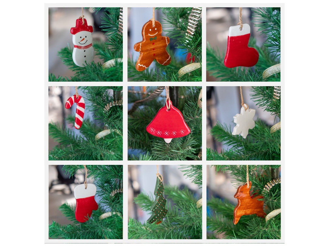 Christmas Ornaments - 9 Pieces Set - Vintage Bell, Snowman