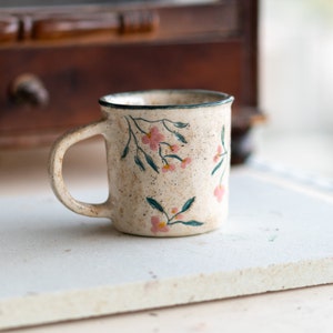 Floral Coffee Mug - Handmade Pottery Mug, Ceramic Cup One of a Kind