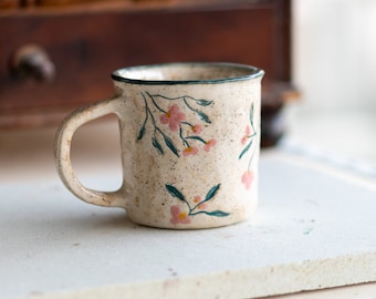Floral Coffee Mug - Handmade Pottery Mug, Ceramic Cup One of a Kind