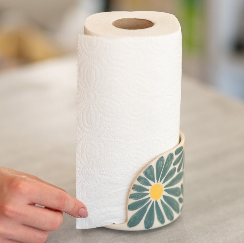 Paper Towel Holder Floral Kitchen Decor, Ceramic Towel Rack Handmade Gift Idea, Gift for Mom Pattern 7