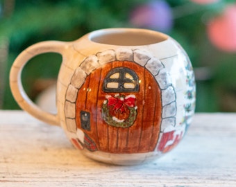 Christmas Coffee Mug, Cute House Decorated Ceramic Mug, Christmas Gift Idea