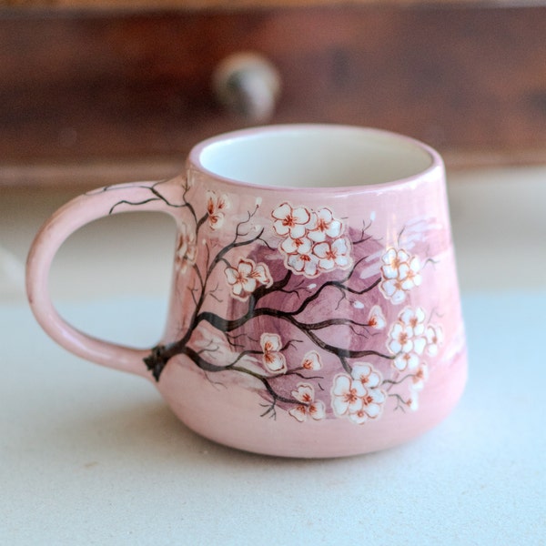 Cherry Blossom Mug - Sakura Coffee Mug, Floral Coffee Cup, Handmade Gift Idea