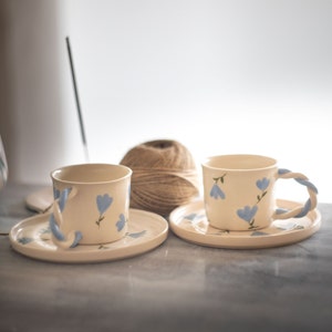 Espressotassen-Set, handgefertigte Keramiktasse, Keramik-Kaffeetasse, Blumendekor