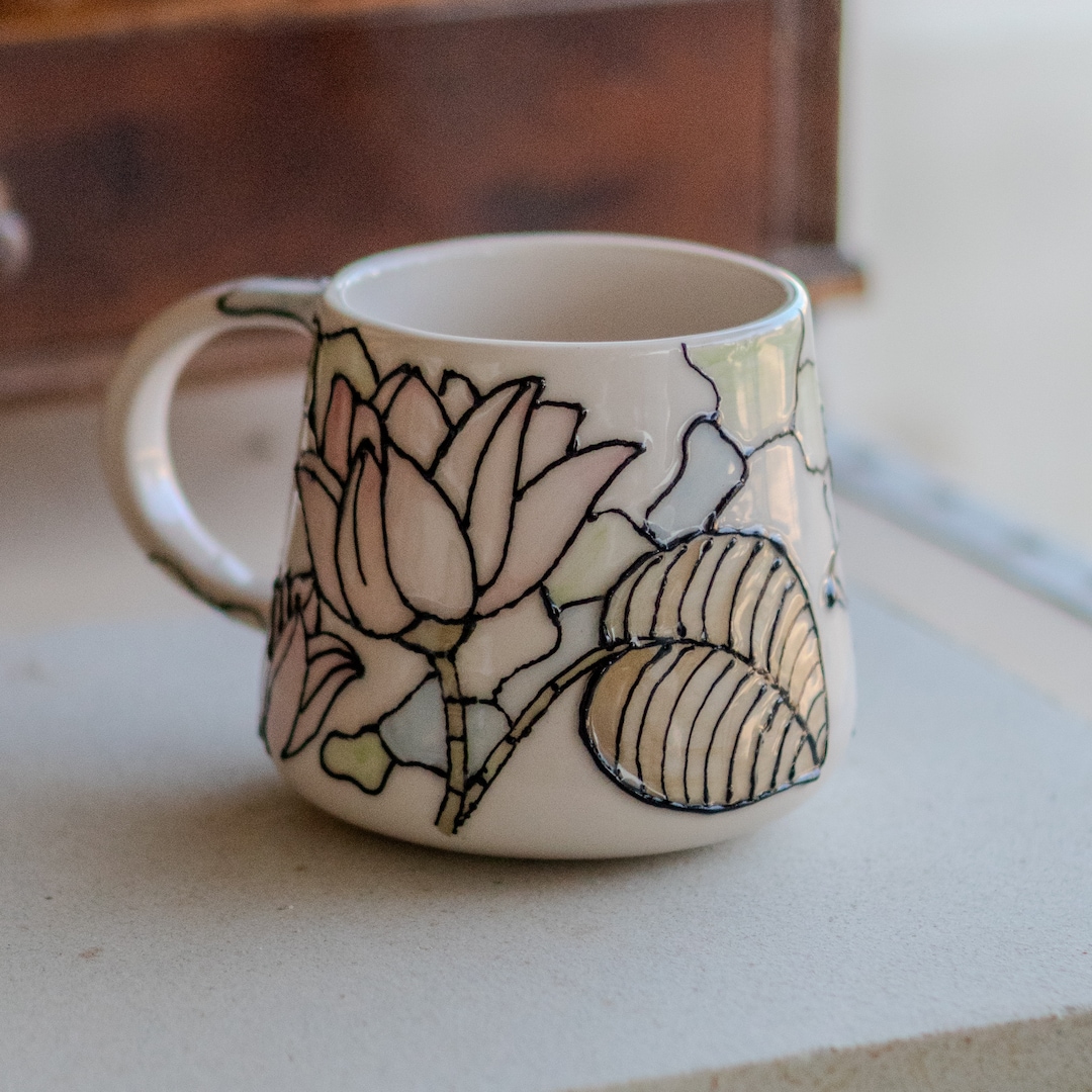 Lotus Flower Coffee Mug, Handmade Ceramic Mug, Flower Decor Floral Mug ...