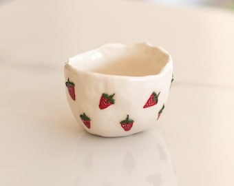Handmade Ceramic Cup, Summer Fruit Drinkware, Handmade Colorful Cup, Vibrant Strawberry and Cherry