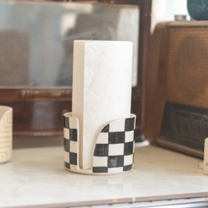 Paper Roll Holder - Paper Towel Holder, Checkered Kitchen Decor, Handmade Towel Rack