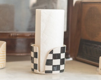 Paper Roll Holder - Paper Towel Holder, Checkered Kitchen Decor, Handmade Towel Rack