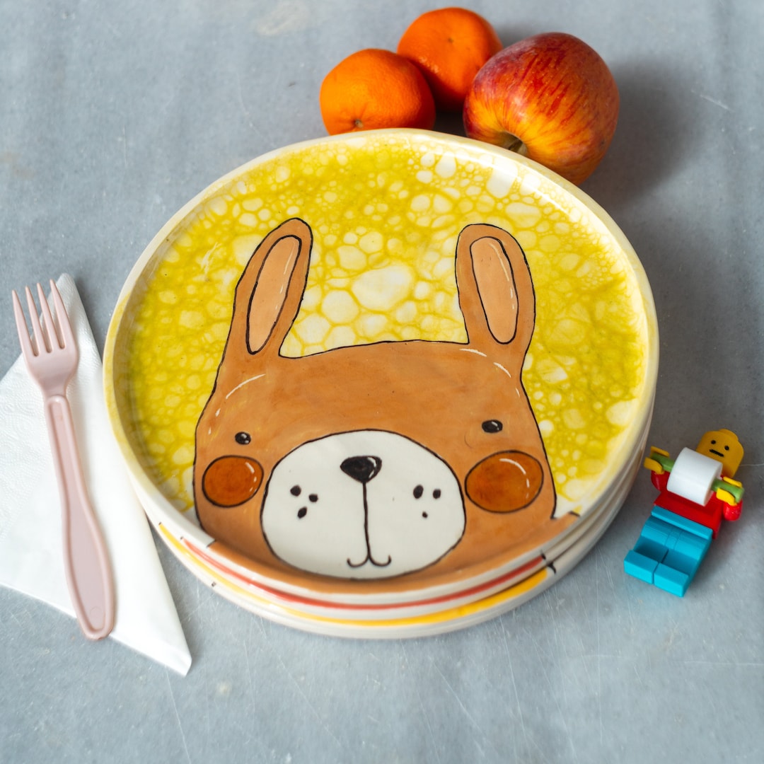 Cute Animal Plate 25 Cm, Handmade Children Plate, Cute Animal Decorated ...