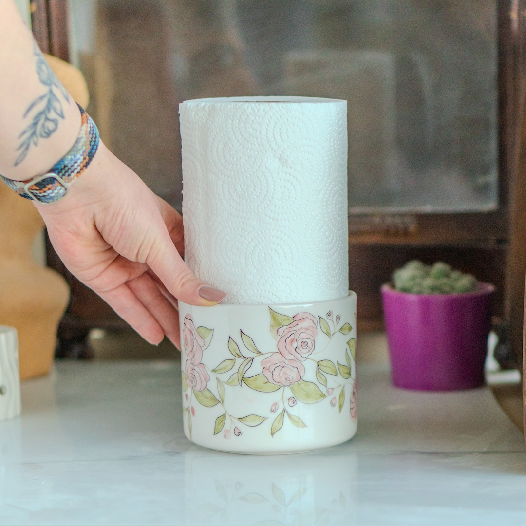 Paper Towel Holder - Floral Towel Rack, Handmade Kitchen Decor ...