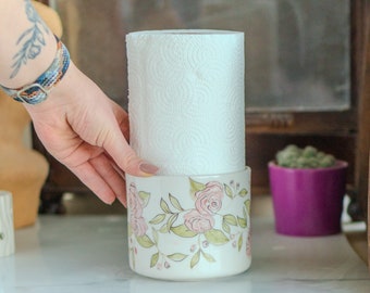 Paper Towel Holder - Floral Towel Rack, Handmade Kitchen Decor, Bathroom Decor, Toilet Paper Holder