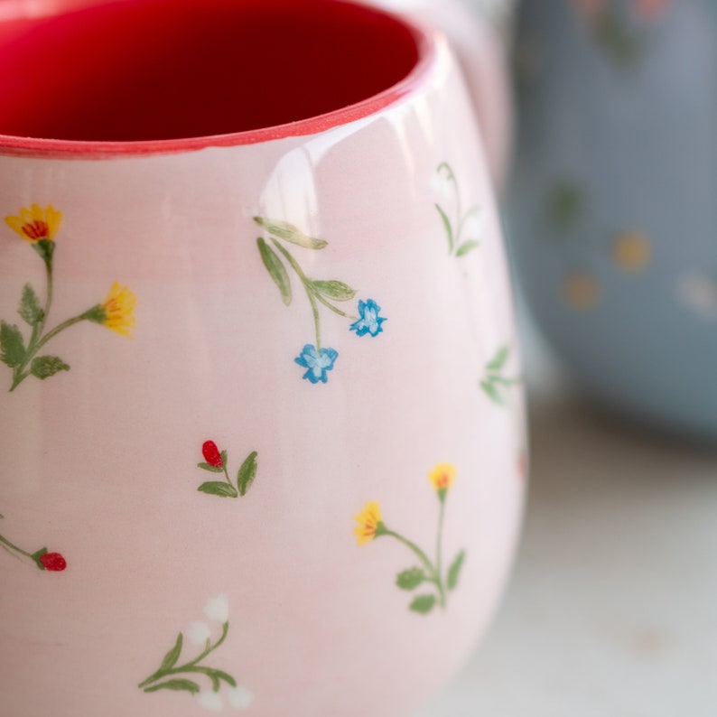 Flower Decorated Mug - Blossom Pottery Mug, Handmade Ceramic Mug ...