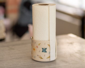 Freestanding Paper Towel Holder, Handmade Towel Holder, Butterfly and Flower Ceramic Holder, Kitchen Decor