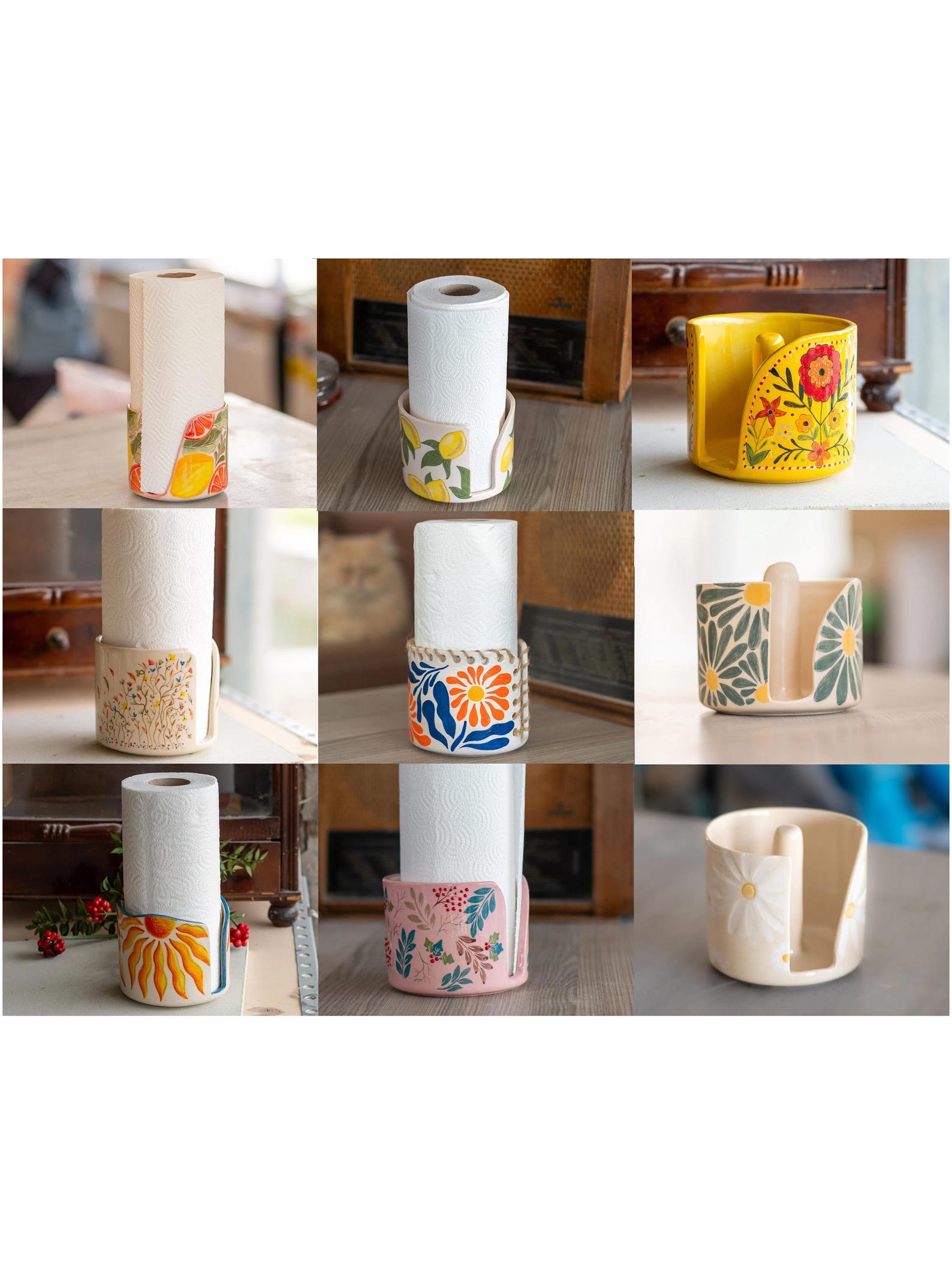 Ceramic Paper Towel Holder Countertop | Boho Floral Kitchen Decor | Unique Housewarming Gift, Size Options Available - NO US TARIFFS