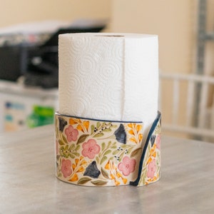 Suporte para toalhas de papel de bancada, suporte para toalhas de cerâmica de cozinha, decoração floral de cozinha
