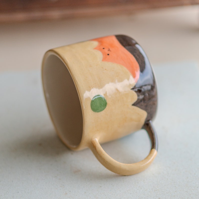 Cat Mountains Coffee Mug Handmade and Hand-painted, Pottery Mug Ceramic Cup zdjęcie 5