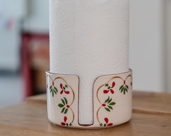 Handmade Ceramic Paper Towel Holder: Floral Holiday Kitchen Decor
