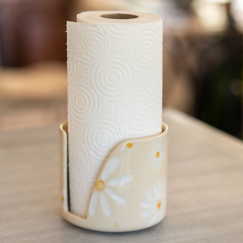 Paper Towel Holder Floral Kitchen Decor, Ceramic Towel Rack Handmade Gift Idea, Gift for Mom Pattern 3