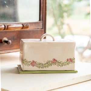 Butter Dish with Lid - Ceramic Butter Plate, Pottery Butter Holder, Flower Decorated Dish