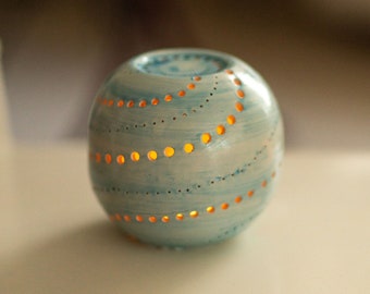 Punched Ceramic Night Light, Handmade Home Decor Candle Holder, Tabletop Decor Light Ball