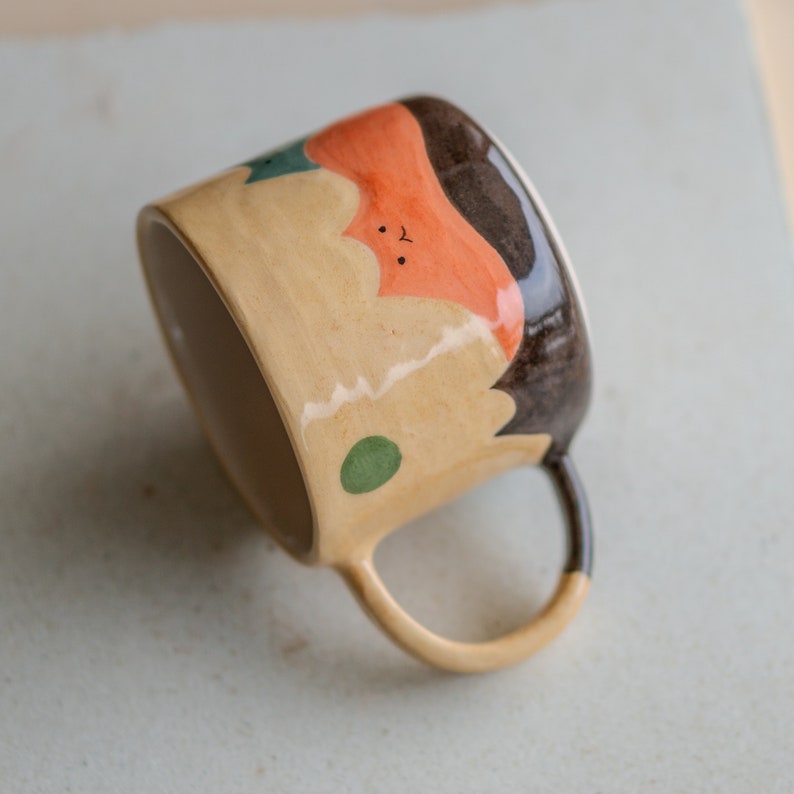 Cat Mountains Coffee Mug Handmade and Hand-painted, Pottery Mug Ceramic Cup zdjęcie 6