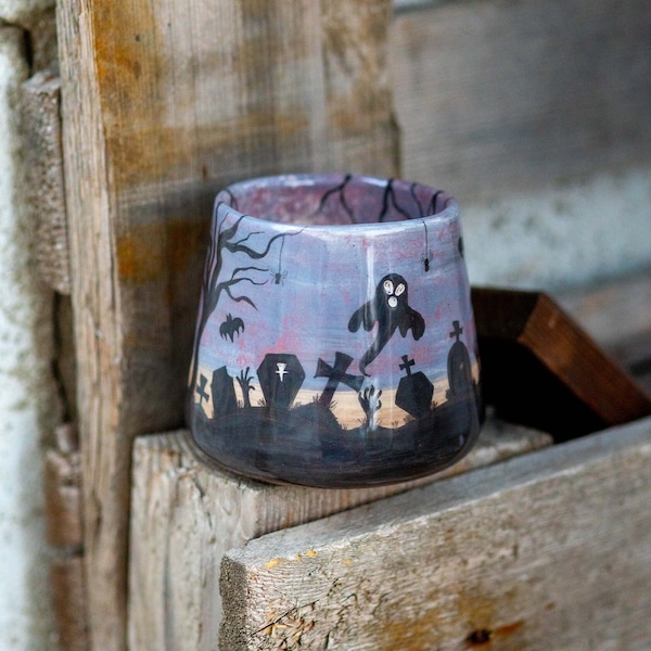 Spooky Mug, Halloween Gothic Mug, Ceramic Large Mug, Handmade Coffee Mug