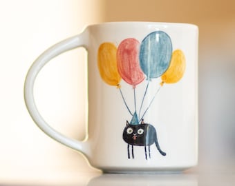Black Cat Mug, Funny Coffee Mug, Cat Mom Gift Idea - Playful Ceramic Cup for Cat Lovers