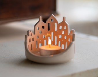 Cityscape Tea Light Holder, Handmade Candle Holder, Cozy Ambiance Unique Holiday Gift