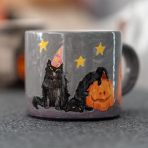 Funny Cats Halloween Mug, Pumpkin Coffee Mug, Pottery Ceramic Mug bild 4