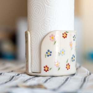 Paper Towel Holder, Handmade Towel Rack, Floral Ceramic Bathroom Decor