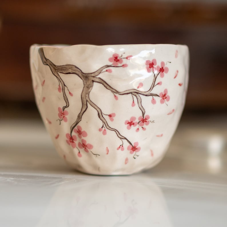 Sakura Flower Pottery Mug Cherry Blossom Tree, Handmade Pottery Coffee Cup, Lovely Gift Idea image 3