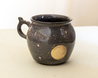 Kubek do kawy „Księżyc i niebo”, ręcznie robiony ceramiczny kubek „Nocne niebo”