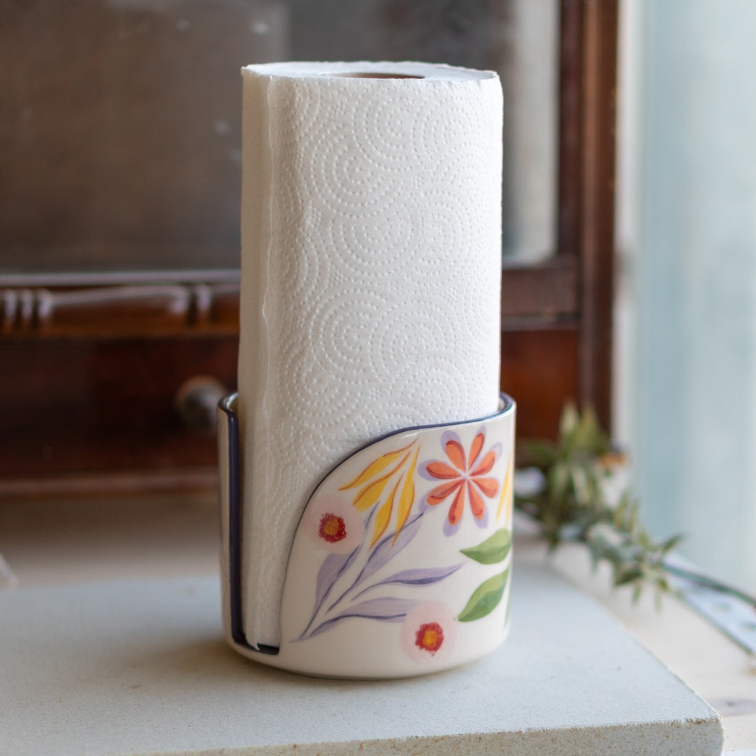 Flower Decorated Paper Towel Holder, Ceramic Towel Rack, Decorative ...