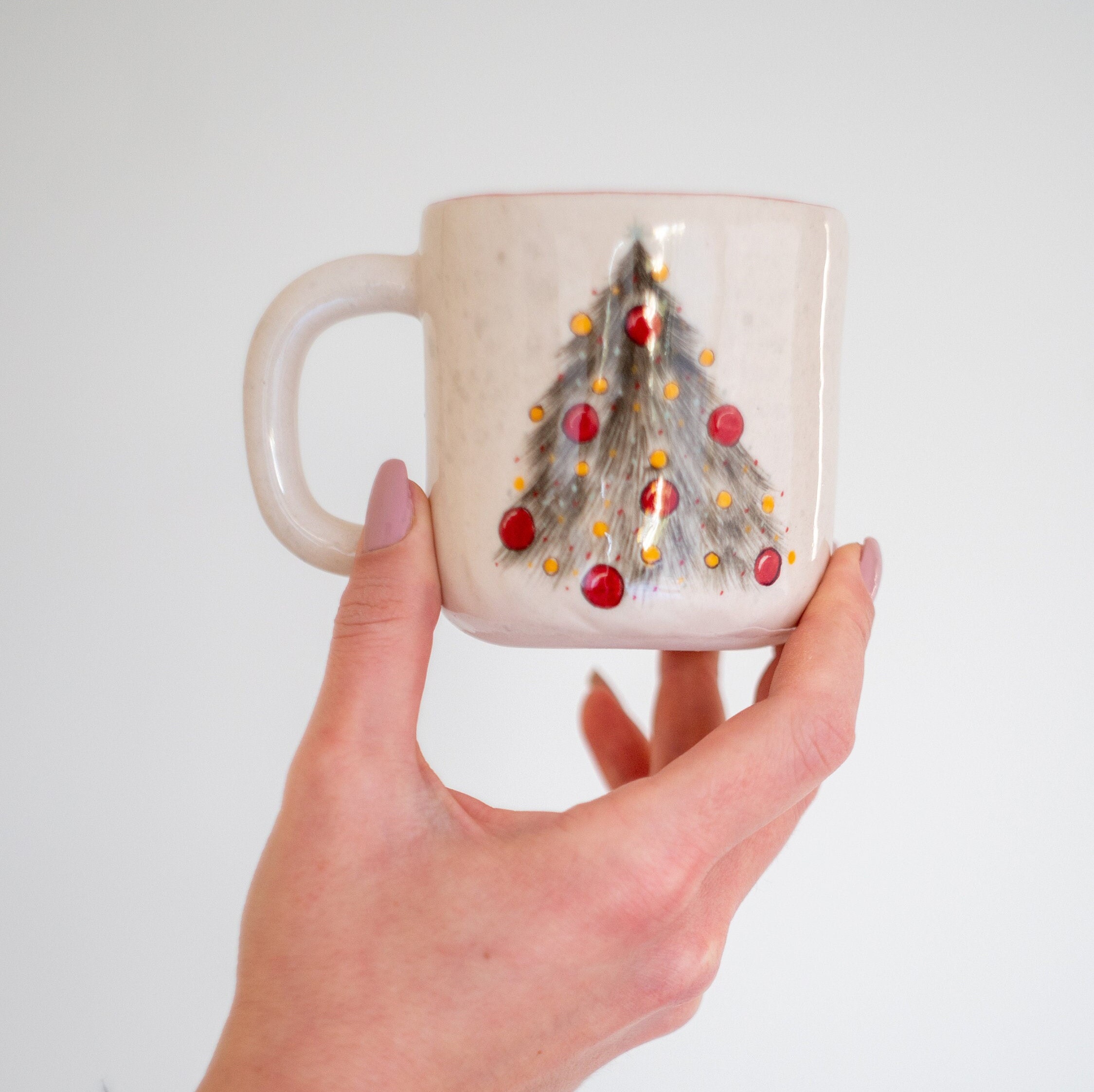 2 tazze bianche in ceramica fatte a mano, tazze da caffè in ceramica da 12 once con stampa ad albero, regalo per la mamma - Italia