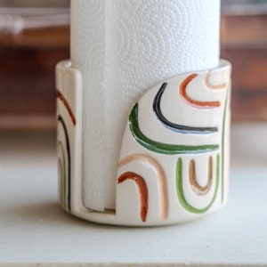Porta-toalhas de papel - Porta-toalhas de cerâmica, Porta-rolos de papel de cerâmica feito à mão