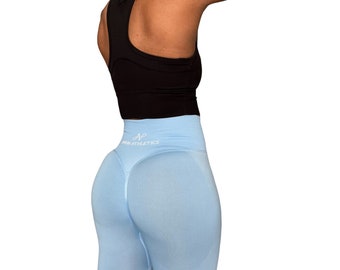 Vorstblauwe naadloze legging | Hoog getailleerde buikcontrole, scrunchbroek voor billen