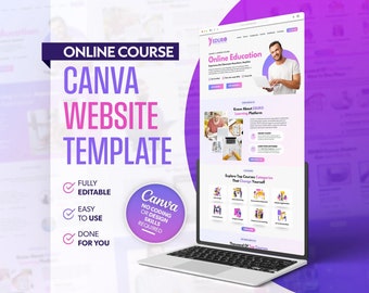 Modello di sito web per corsi online Canva, modello di sito web per corsi online, modello di landing page, sito web per corsi, sito web per la formazione, facile da usare