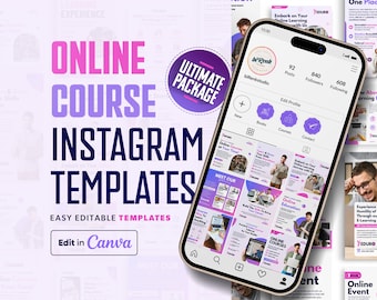 Online Course Instagram Templates: Editable Canva Bundle