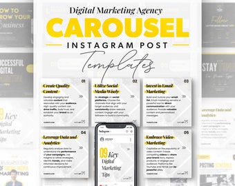 Instagram Carousel Template for Digital Marketing Agency, Carousel Post, Instagram Slide Post, Business Marketing Carousel, Canva Template