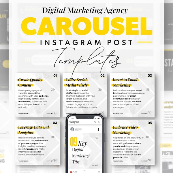Modèle de carrousel Instagram pour agence de marketing numérique, publication de carrousel, publication de diapositives Instagram, carrousel de marketing d'entreprise, modèle Canva