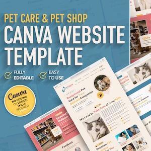 Canva Website Template for Pet Care, Pet Shop Website Template, Landing Page Template, Pet Services Website